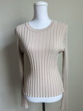 DISSH Ribbed Long-Sleeve Crewneck Top - Cream